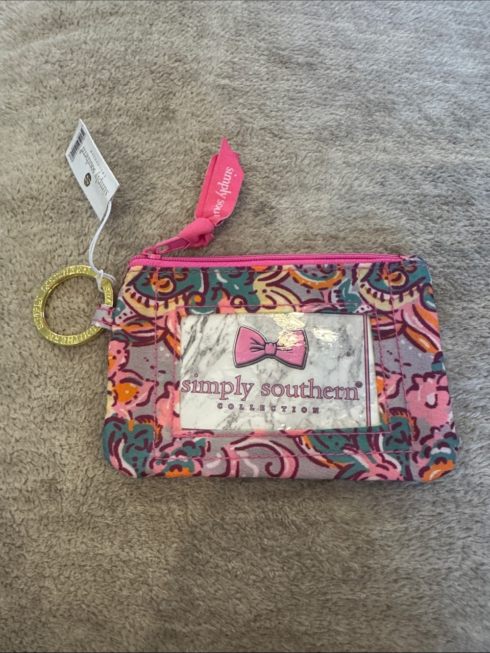 Simply Southern Pink Floral Zip ID Wallet with Keyring
